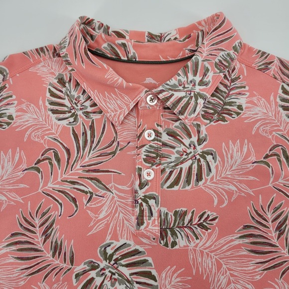 Tommy Bahama Other - Tommy Bahama Mens XL Coral Pink Tropical Monstera Leaf Beach Cotton Polo Shirt